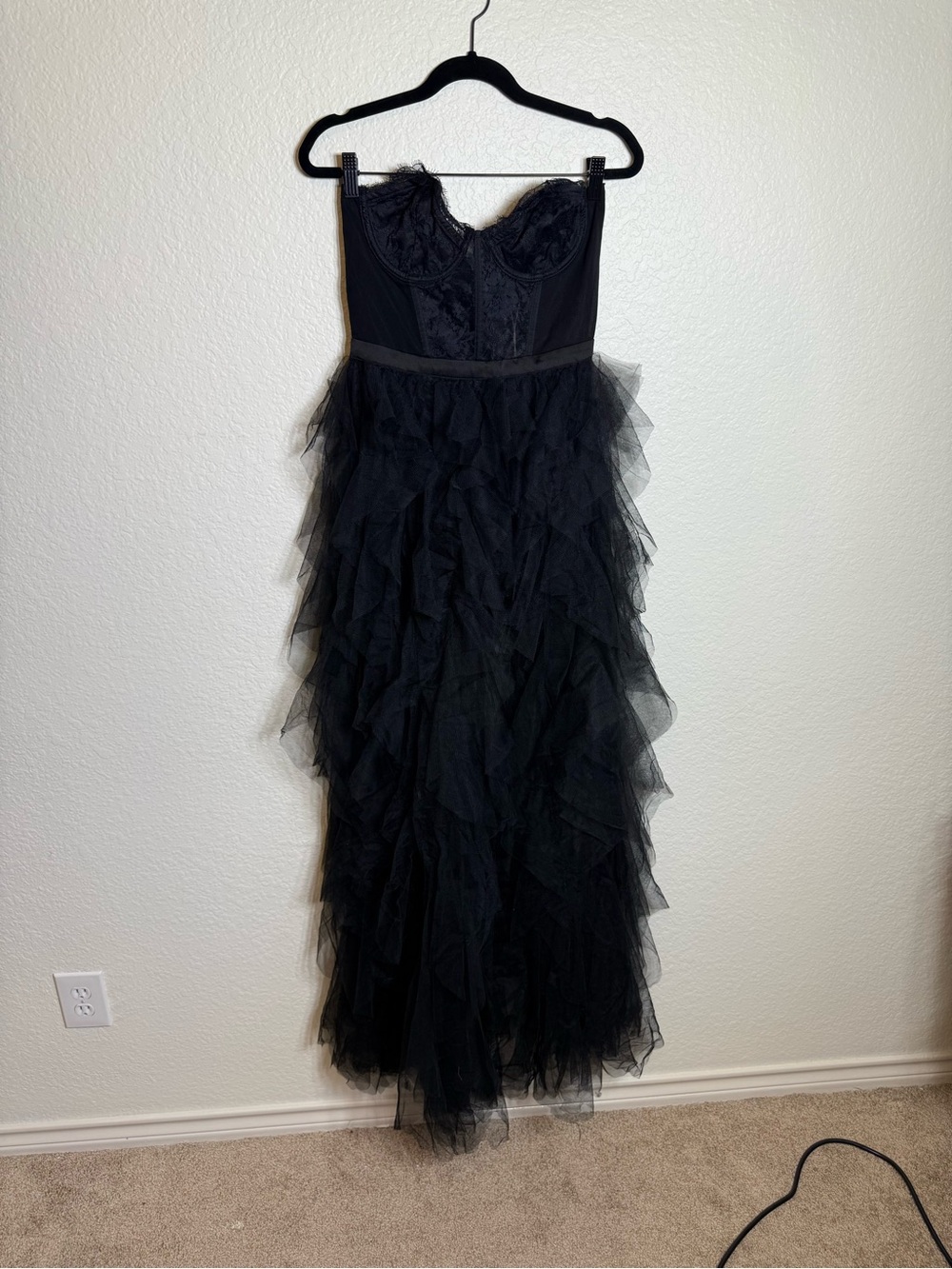 For Love & Lemons Black Strapless Lace Bustier High-Low Tulle Gown - Picture 12 of 12